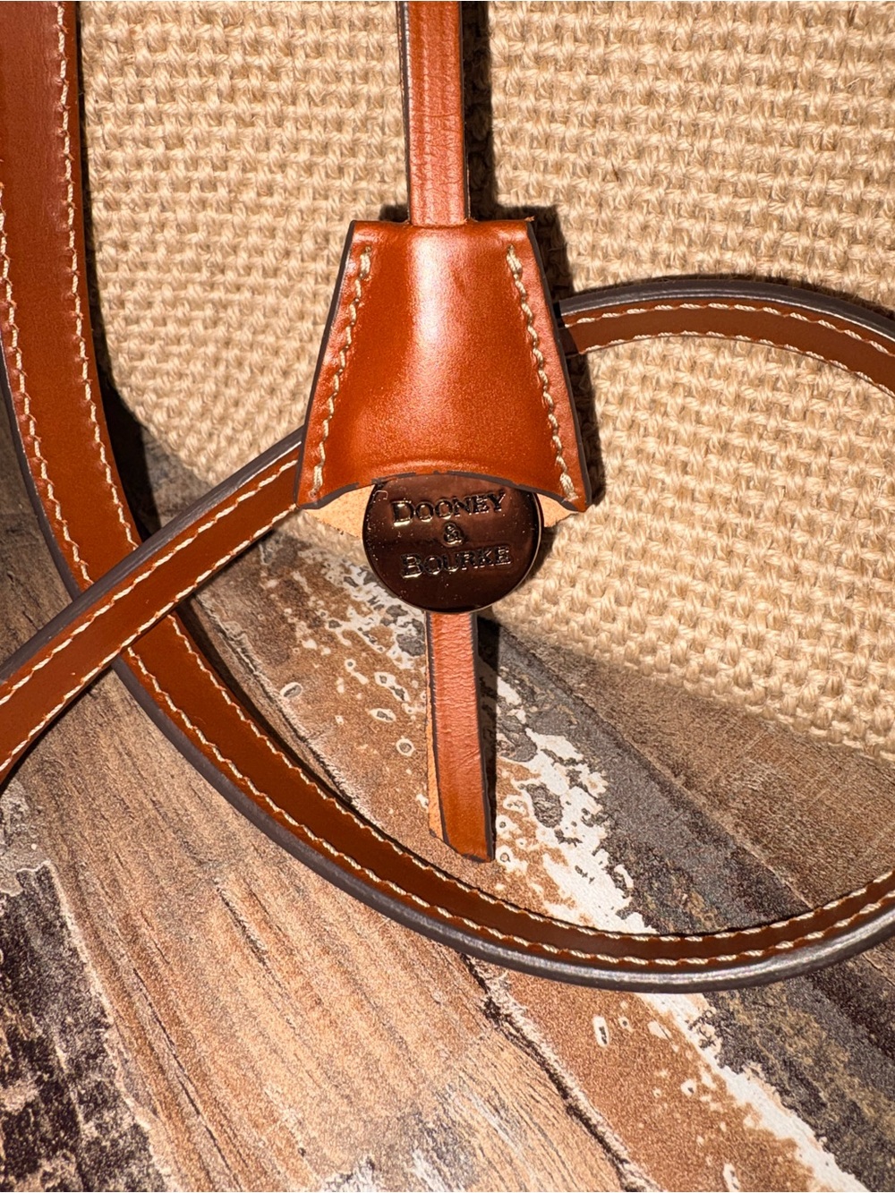 Dooney Bourke RARE! woven Straw and color Saddle Leather small Alto Camilla - Picture 6 of 13